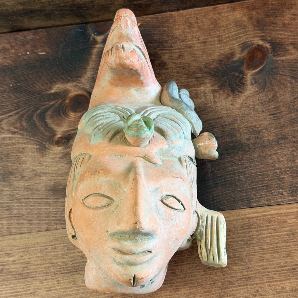 Vintage Mayan Aztec Style Terracotta Clay Mask Wall Hanging Art Decor